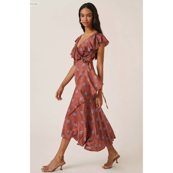 Anthropologie Ruffle-Sleeve Printed Wrap Maxi Dress Size S NWT - Picture 2 of 8